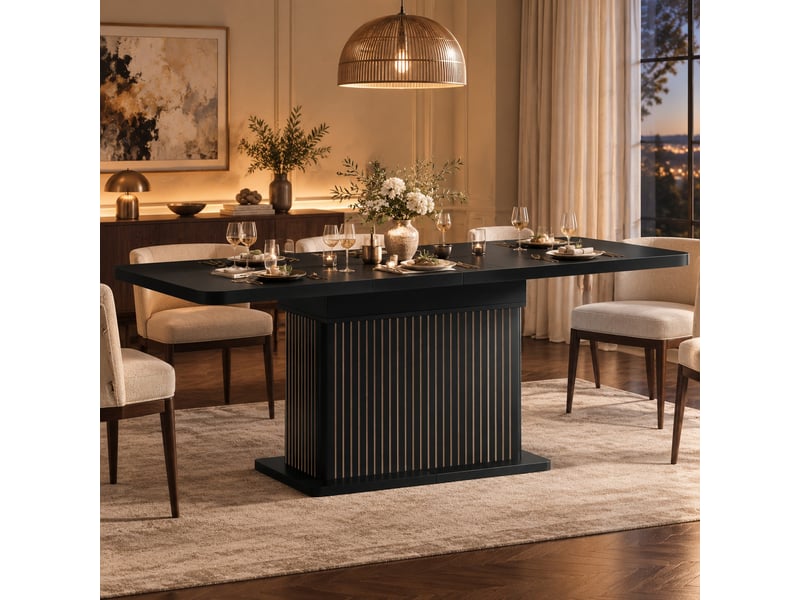  Table de salle à manger extensible avec rangement caché et étagères, style moderne, noir mat, 120 × 80 × 76 cm  - Conforama C