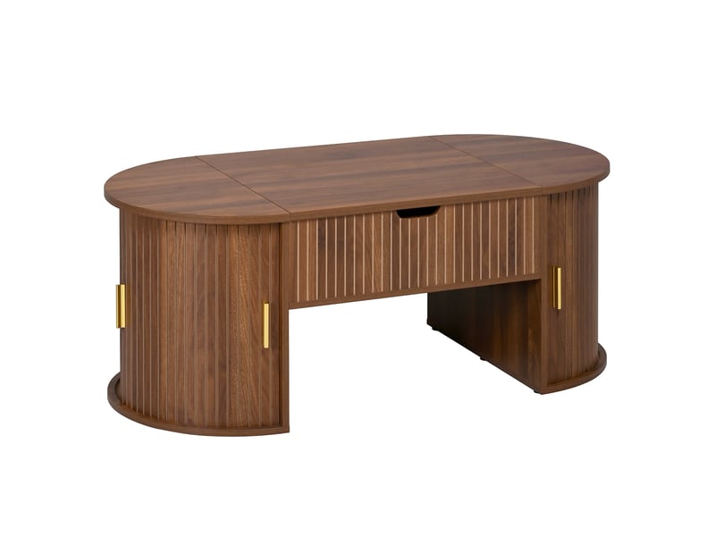  Ensemble salon avec meuble tv et table basse ovale en mdf noyer  - Conforama W