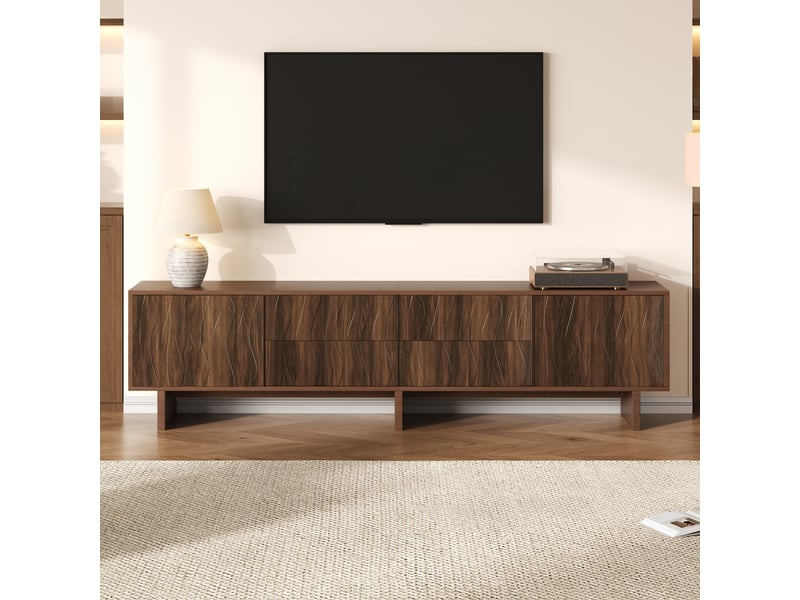  Meuble tv avec 4 tiroirs et 2 portes pour salon 180×40×56 cm en panneaux de particules noyer foncé  - Conforama B
