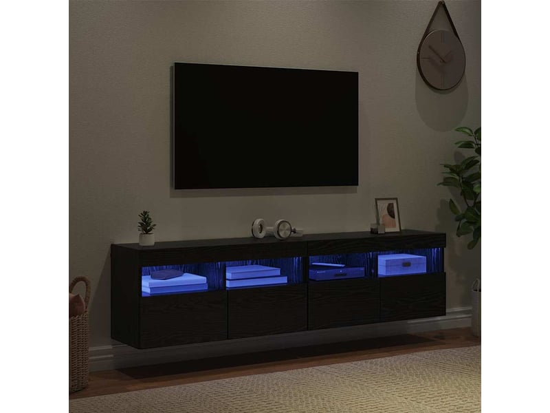  Lot de 2 meuble tv mural, meuble tv suspendu chêne noir bois d'ingénierie shl36526  - Conforama E