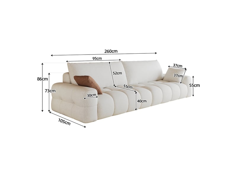 Canapé modulable, canapé de salon, en tissu, blanc, assise profonde, livré monté, 260 cm, sans structure - Conforama E