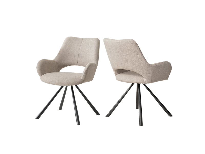  Lot de 2 chaise de salle à manger avec accoudoirs, pieds métal, beige  - Conforama A