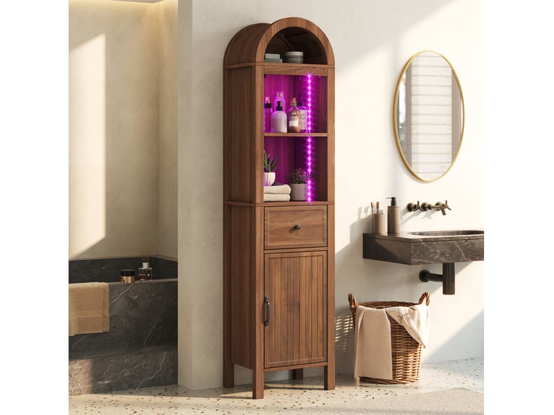 Colonne de salle de bain 40x30x163 cm noyer avec led rgb et tiroir - Conforama B