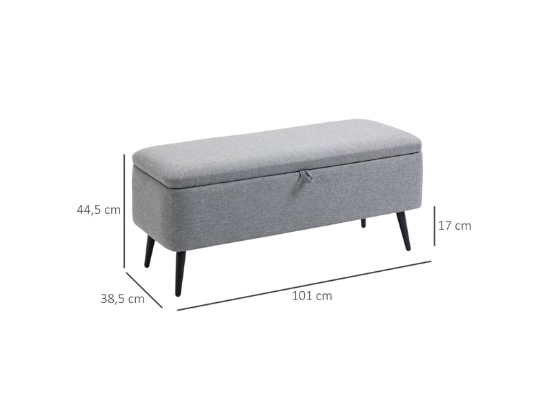  Banc banquette coffre de rangement 2 en 1 en tissu avec pieds en acier noir gris 102 x 40 x 39,5 cm  - Conforama C