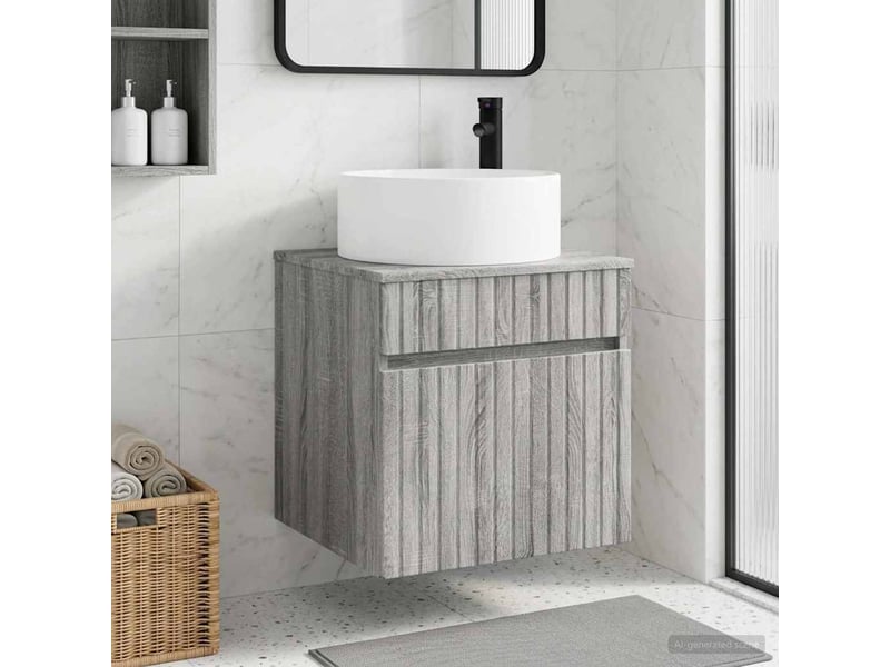  Meuble de lavabo mural, rangement salle de bain sonoma gris 49x44.5x65.5 cm  - Conforama B