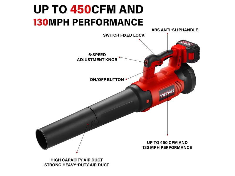  Souffleur de feuilles électrique, 450 cfm 130 mph, 2 batteries 4,0 ah,6 modes de vitesse  - Conforama C