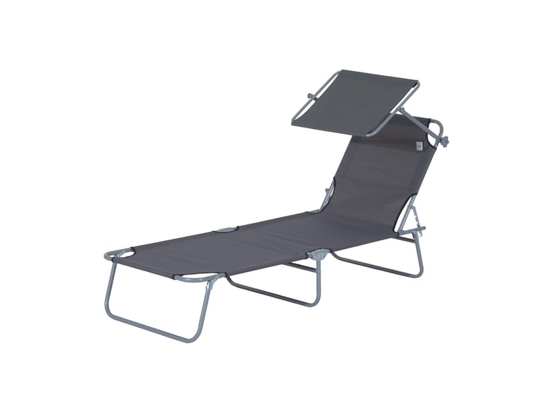  Transat pliable avec pare-soleil dossier réglable 4 positions gris 187x58x36 cm  - Conforama B