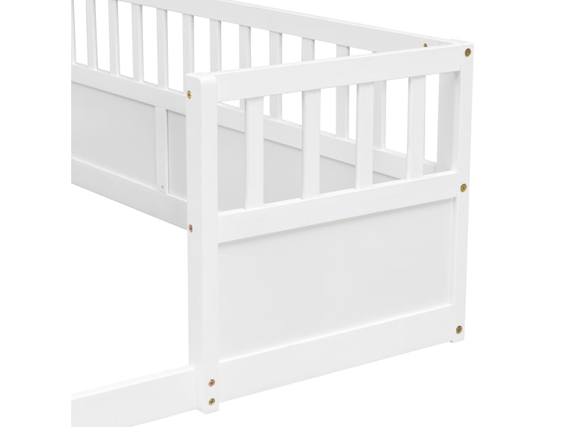  Lit 2 places enfant 2x90x200 cm blanc bois, deux couchages séparés avec hauts garde-corps  - Conforama D