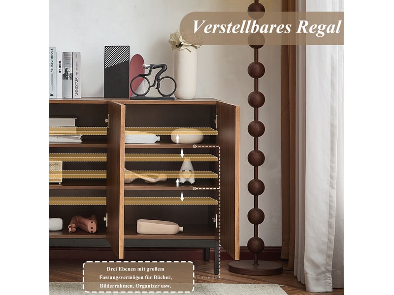 Buffet bas 3 portes à relief ondulé 3d – marron foncé effet bois – 150 x 40 x 80 cm - Conforama E
