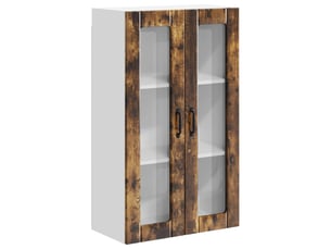 Meuble mural de cuisine, cabinet en verre mural chêne fumé 60x31x100cm shl8610