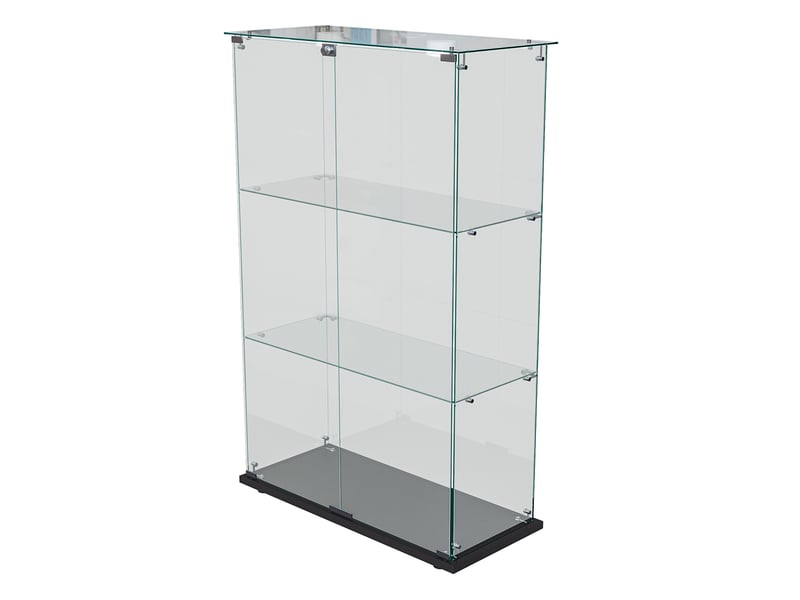  Vitrine en verre 3 niveaux double porte - noir - 78,5 x 35 x 123,5 cm - armoire d'exposition avec éclairage led et base noire  - Conforama A