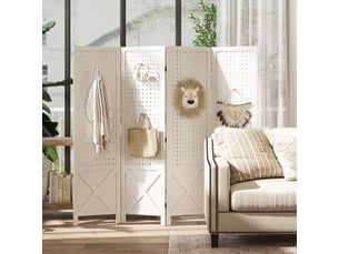 Paravent intérieur en bois 4 panneaux séparateur de pièce pliable panneau perforé blanc 152 x 1,7 x 144,5 cm