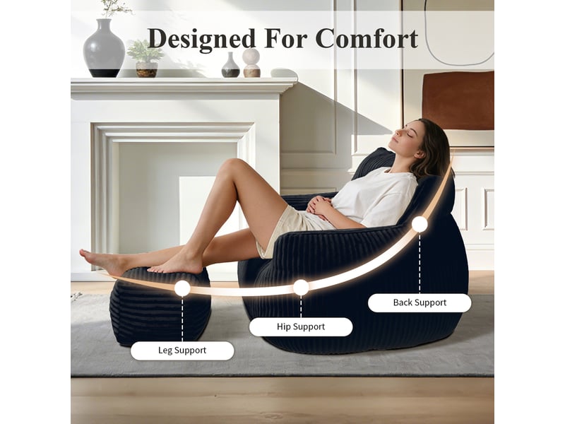 Fauteuil poire double grand format avec pouf assorti, pour salon et chambre - Conforama E