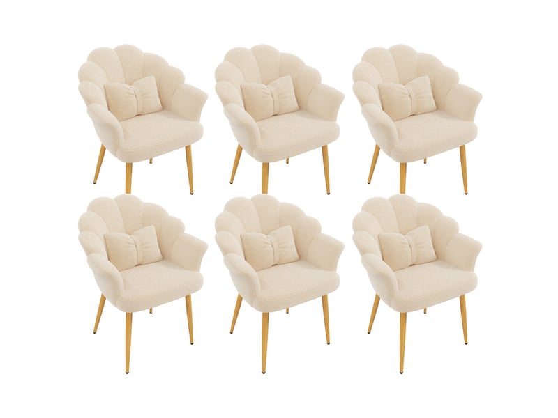 Lot de 6 fauteuils modernes – rembourrés – pieds en métal doré – dossier en forme d'arc – beige  - Conforama A