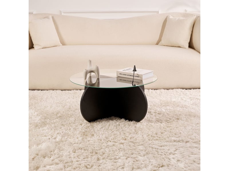  Table basse ronde en verre piètement couleur bois noir d75 cm  - Conforama E