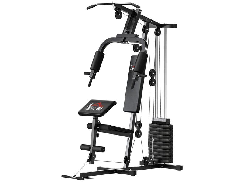  Station de musculation multifonction avec stack de 65 kg, double poulie, noir  - Conforama A