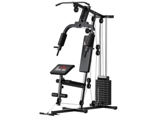 Station de musculation multifonction avec stack de 65 kg, double poulie, noir