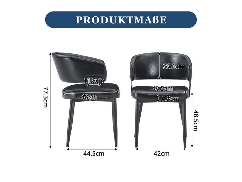  Chaise de salle à manger chaise de cuisine cuir synthétique style mid-century moderne lot de 2 pièces fauteuils rétro accoudoirs tonneau dossier à motif pieds stables  - Conforama D