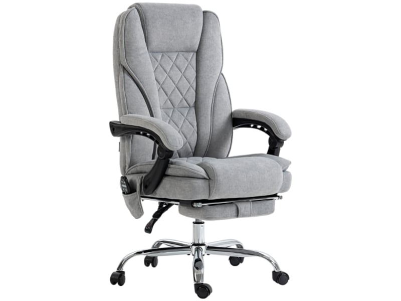  Chaise de bureau massante avec chaleur, inclinable, repose-pieds, télécommande, gris  - Conforama A