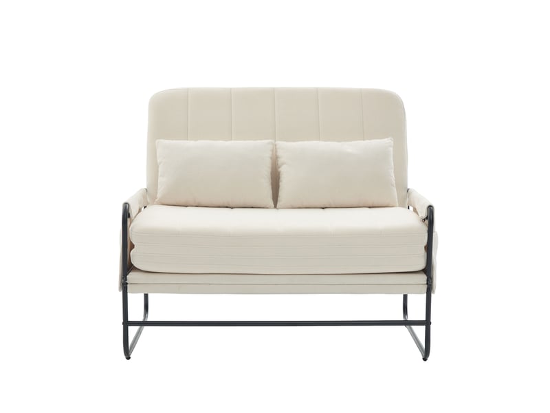  Canapé-lit 2 places 104 cm convertible, cadre en métal, tissu chenille, poches latérales, assise en mousse haute densité, beige  - Conforama A
