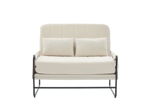 Canapé-lit 2 places 104 cm convertible, cadre en métal, tissu chenille, poches latérales, assise en mousse haute densité, beige