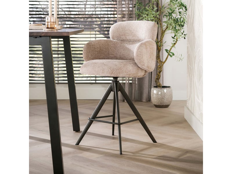  Lot de 2 chaises de bar pivotantes en tissu texturé sable et bronze  - Conforama C