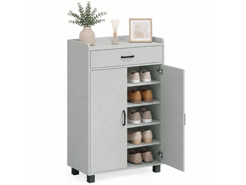  Meuble à chaussures 2 portes 1 tiroir étagères réglables gris 62,5x35x95 cm  - Conforama A