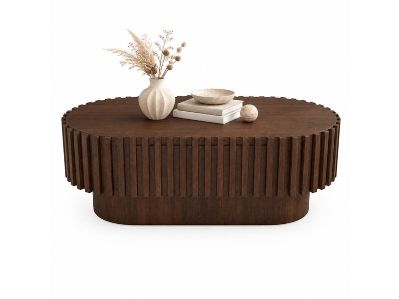 Table basse ovale 100x50x35,5 cm en mdf noyer avec 1 tiroir - Conforama A