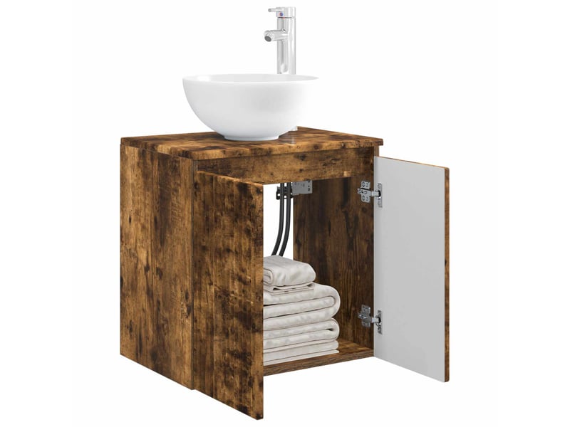  Vanité de lavabo mural, meuble de rangement chêne fumé 49.5x41x64.5 cm shl2990  - Conforama C