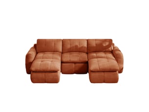 Canapé modulaire en u 3 places sans cadre à combiner librement avec 2 poufs, mousse 32d en chenille orange