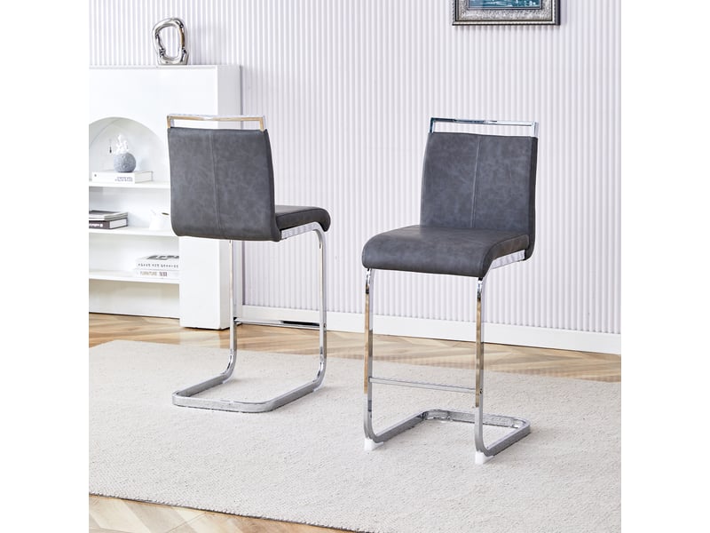 Lot de 2 tabourets de bar cantilever 33 x 46,5 x 96,5 cm - assise en cuir pu et structure métal argenté - gris foncé - Conforama D