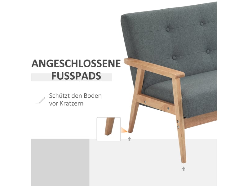 Canapé 2 places, canapé de salon, en lin, gris, 115 x 66,5 x 73 cm, mobilier pour espace de vie, pour salon - Conforama W