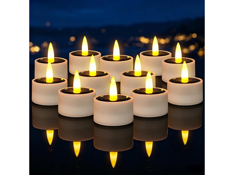  Bougies led solaires en forme de balle, effet flamme vacillante, interrupteur marchearrêt, lumière blanc chaud, lot de 12  - Conforama A