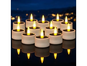 Bougies led solaires en forme de balle, effet flamme vacillante, interrupteur marchearrêt, lumière blanc chaud, lot de 12