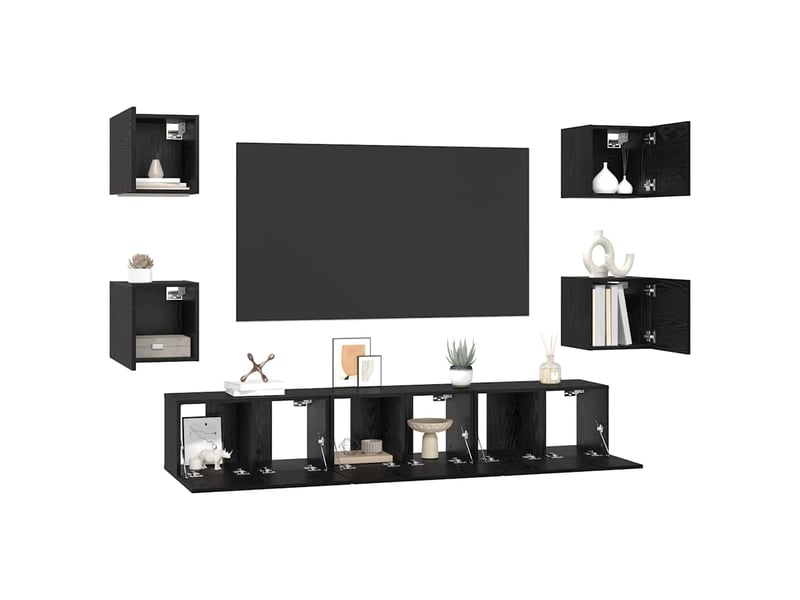  Ensemble meuble tv - banc tv - meuble de rangement 7 pcs chêne noir bois d'ingénierie  - Conforama C