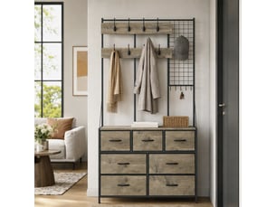 Meuble d'entrée 4 en 1 style industriel multi-rangement métal noir effet bois gris