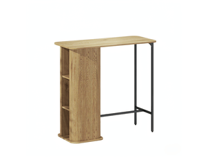 Table de bar avec prises intégrées, 3 niches et pieds métalliques réglables, bois naturel noir 112 × 50 × 106 cm