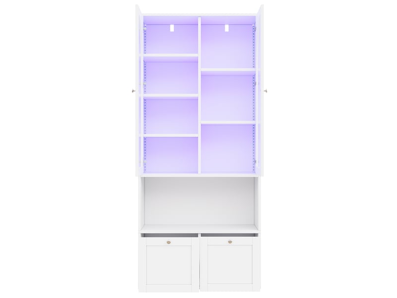  Vitrine led blanche avec portes vitrées cintrées et tiroirs, 80 x 35 x 180 cm, mdf et verre  - Conforama A