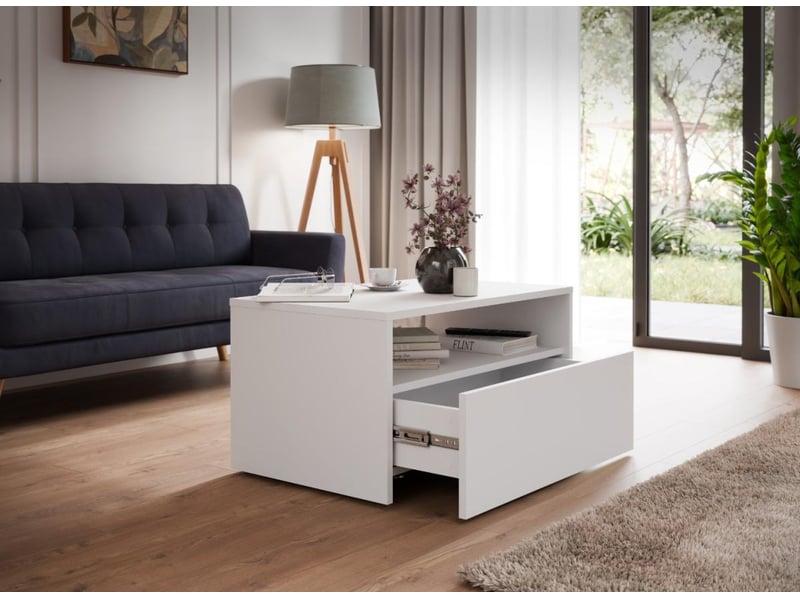  Table basse lino 80 x 50 cm - roulettes et tiroir, blanc LINO/LAW/80x50/B - Conforama D