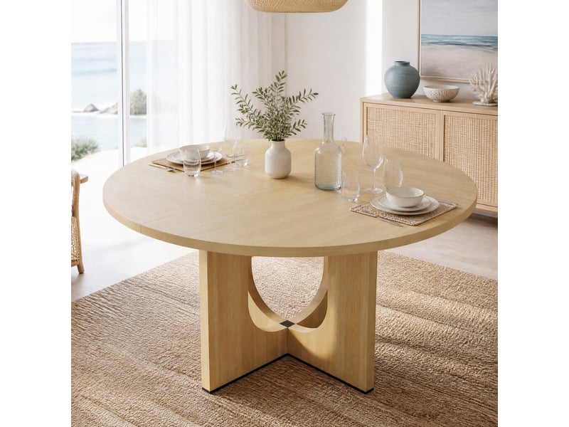  Table de salle à manger ronde 120 cm en mdf, 4 à 6 personnes, chêne clair  - Conforama B