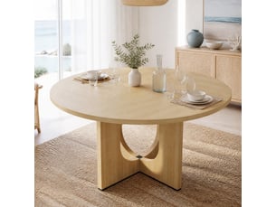 Table de salle à manger ronde 120 cm en mdf, 4 à 6 personnes, chêne clair