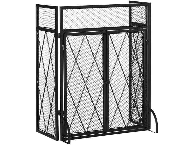  Pare-étincelles de cheminée tcqpz pliable à 3 panneaux avec portes doubles métal noir 120 x 12 x 79 cm  - Conforama A
