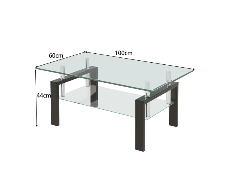  Table basse de salon rectangulaire en verre trempé transparent, 2 plateaux, structure métal, 100 x 60 x 44 cm Fay Lum - Conforama C