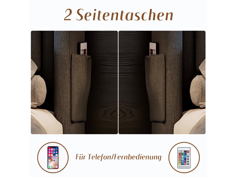  Lit coffre enfant 90x200 cm avec led, port usb type-c, cadre en métal et sommier, coton lin, gris, sans matelas  - Conforama E