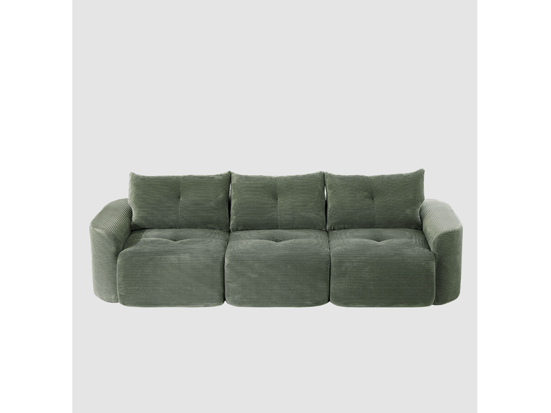  Canapé modulaire 3 places en configuration 2+1 avec assise amovible et coussins, en velours côtelé vert sauge  - Conforama A