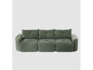 Canapé modulaire 3 places en configuration 2+1 avec assise amovible et coussins, en velours côtelé vert sauge
