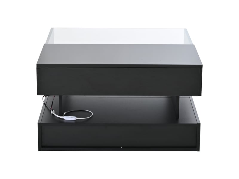  Table basse relevable carrée avec 2 tiroirs, rangement caché et led, plateau en verre trempé, salon, noir - uvrion  - Conforama A