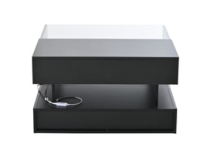 Table basse relevable carrée avec 2 tiroirs, rangement caché et led, plateau en verre trempé, salon, noir - uvrion