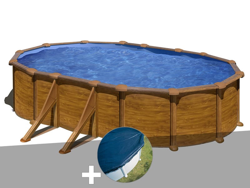  Kit piscine acier aspect bois gré mauritius ovale 5,27 x 3,27 x 1,32 m + bâche hiver  - Conforama A