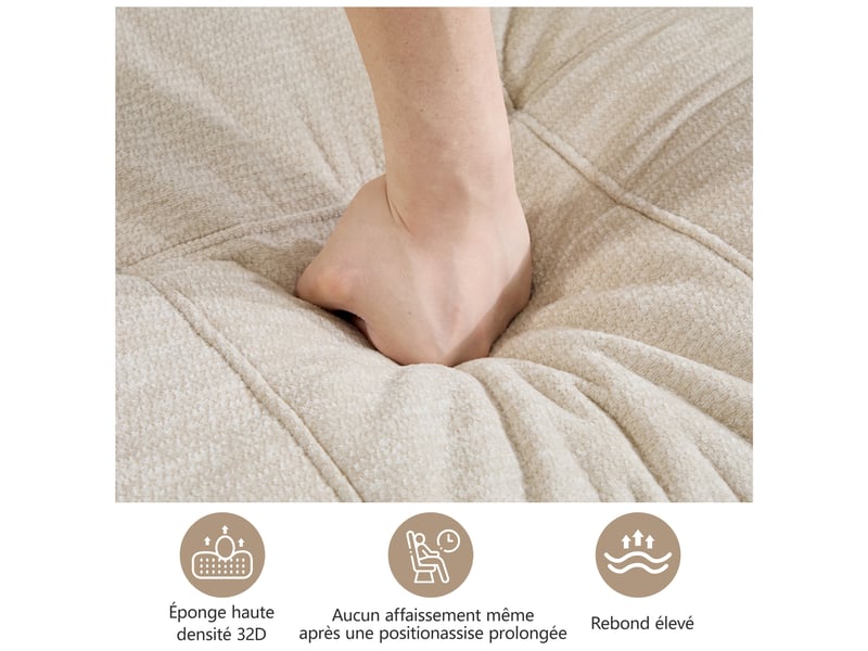 Canapé d'angle en u 3 places sans cadre, canapé modulaire, housse chenille douce, mousse 32d, sans montage, 2 poufs, beige - Conforama E
